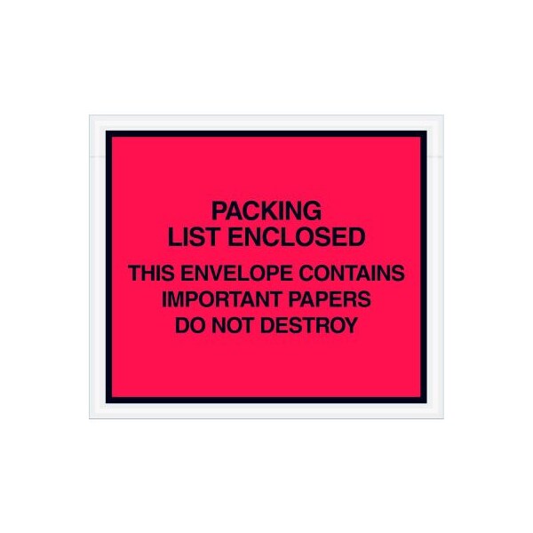 Box Packaging Full Face Envelopes, "Important Papers Enclosed" Print, 6"L x 7"W, Red, 1000/Pack PL414 - main